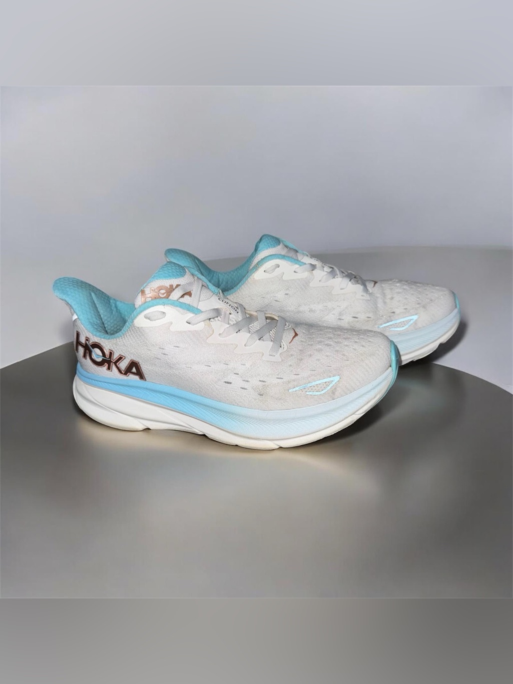 Hoka Women's White & Light Blue Athletic Running Shoes Size 9